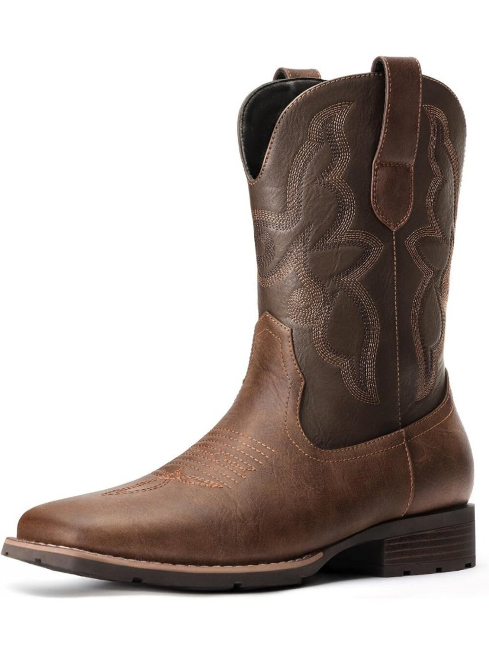 Stylish Men's Cowboy Boots - Western Square Toe Pull-On Boots, Embroidered Old